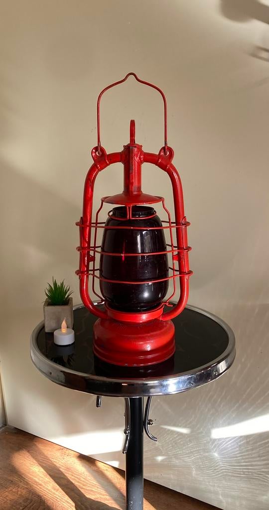 Vintage stormlamp Frowo 105 rood met rood glas olielamp., Ophalen, Staande lamp, 50 tot 250 watt, IJzer