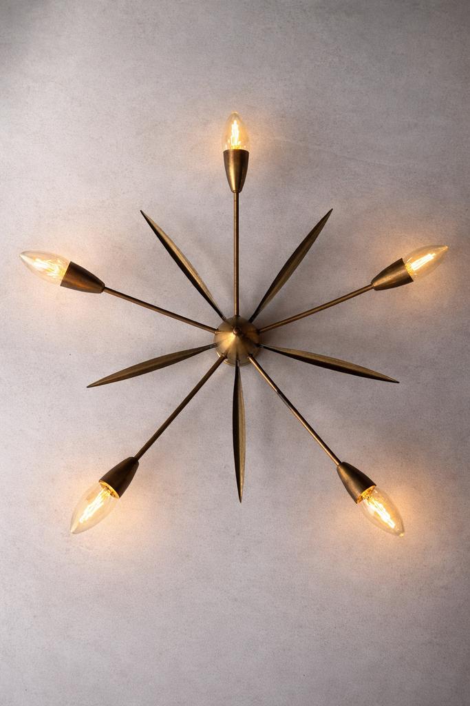Mid century Sputnik plafondlamp uit de jaren 50 in messing., Ophalen of Verzenden, Gebruikt, Overige materialen, Sputnik