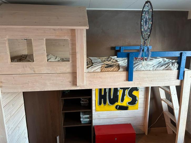 Hoogslaper eenpersoons hout, Kinderen en Baby's, Kinderkamer | Stapelbedden en Hoogslapers, Gebruikt, Hoogslaper, Ophalen