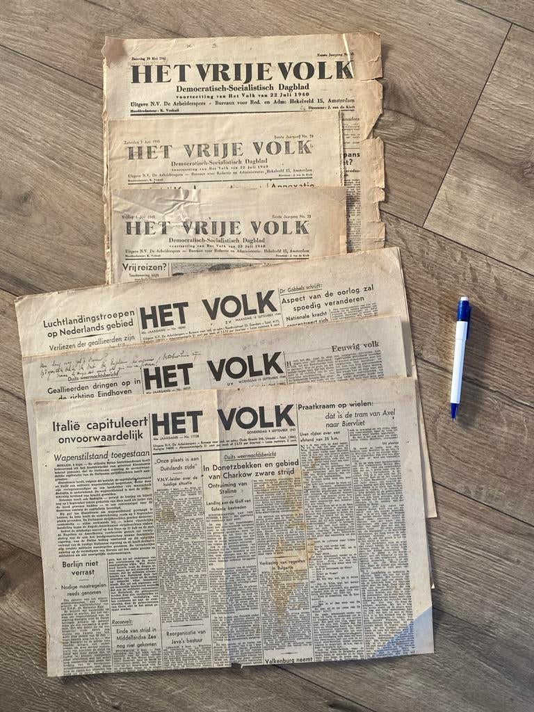 Oude kranten uit WOII: Het Vrije Volk & Het Volk (1943-1945), Verzamelen, Ophalen of Verzenden, 1940 tot 1960, Nederland, Krant