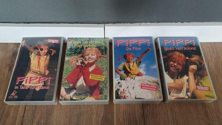 Verzameling van 4 videobanden van Pippi Langkous, Cd's en Dvd's, VHS | Kinderen en Jeugd, Zo goed als nieuw, Kinderprogramma's en -films