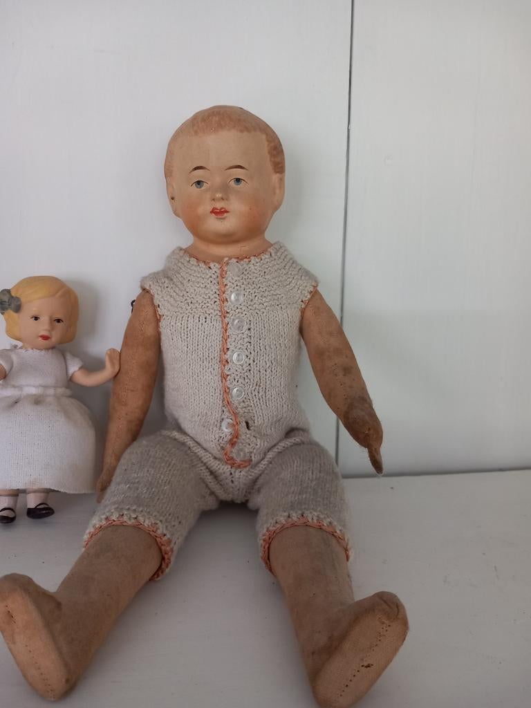 Antieke pop, stro gevuld, Antiek en Kunst, Ophalen
