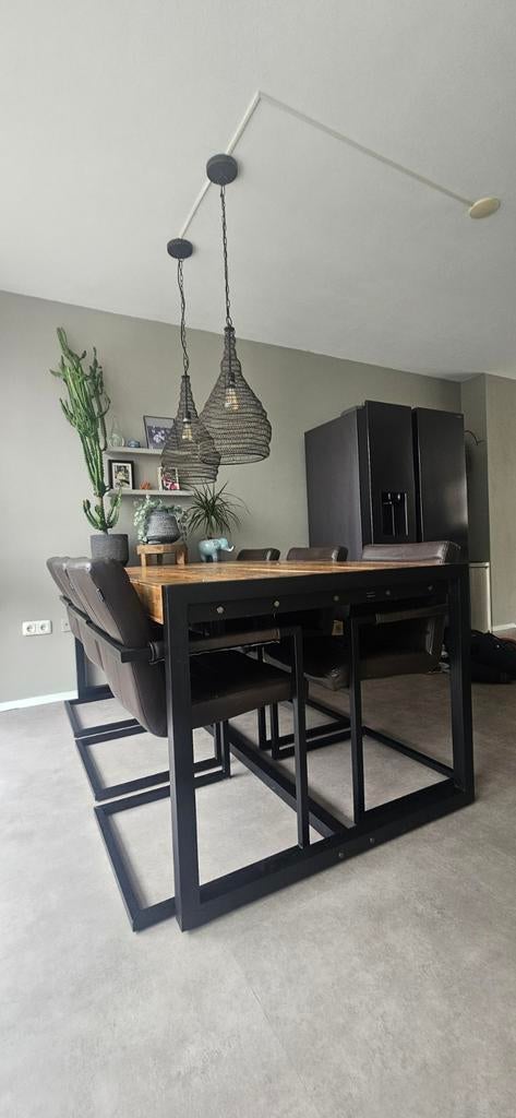 Eethoek met 6 leren stoelen, Huis en Inrichting, Ophalen