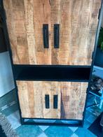 Industriële kast met mangohout en zwart metaal, Ophalen, Zo goed als nieuw