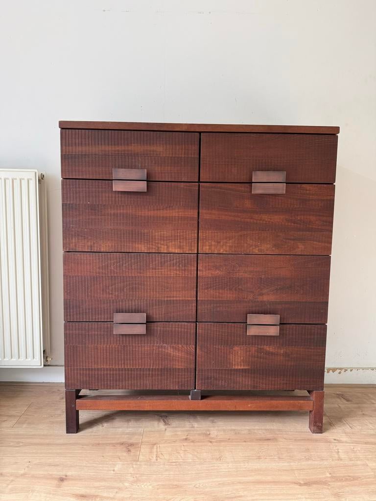 Donkerhouten ladenkast met 5 lades, goede staat, Huis en Inrichting, Kasten | Ladekasten, Ophalen, Gebruikt, 5 laden of meer, 100 tot 150 cm