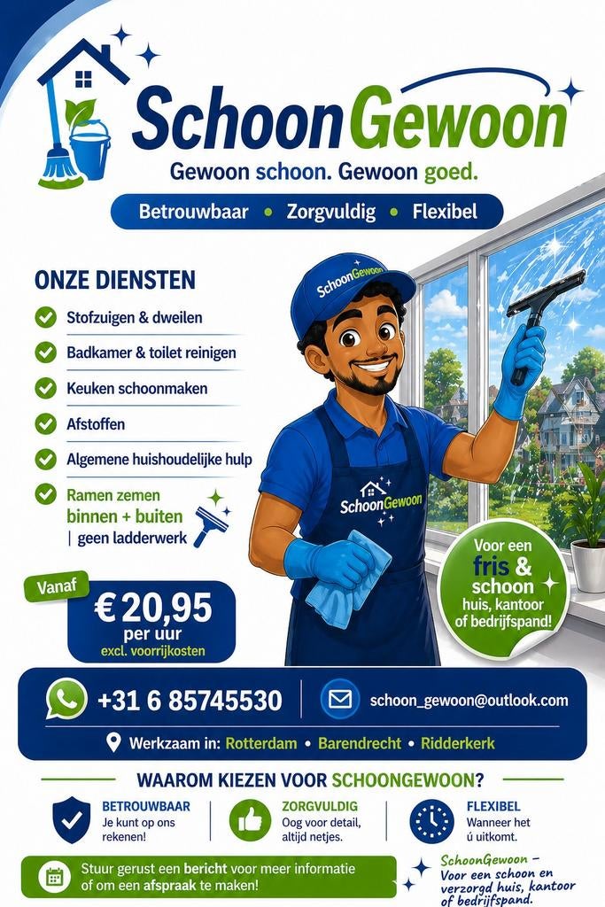 Schoonmaakservice Rotterdam | Huis, Kantoor & Bedrijfspand, Vacatures, Vacatures | Schoonmaak en Facilitaire diensten, Vanaf 10 jaar