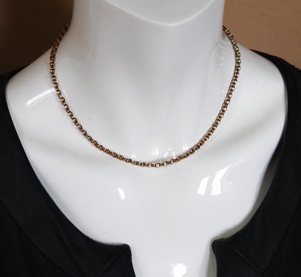 14 krt gouden ketting met geribde jasseron-schakel, Ophalen of Verzenden, Goud, Ketting