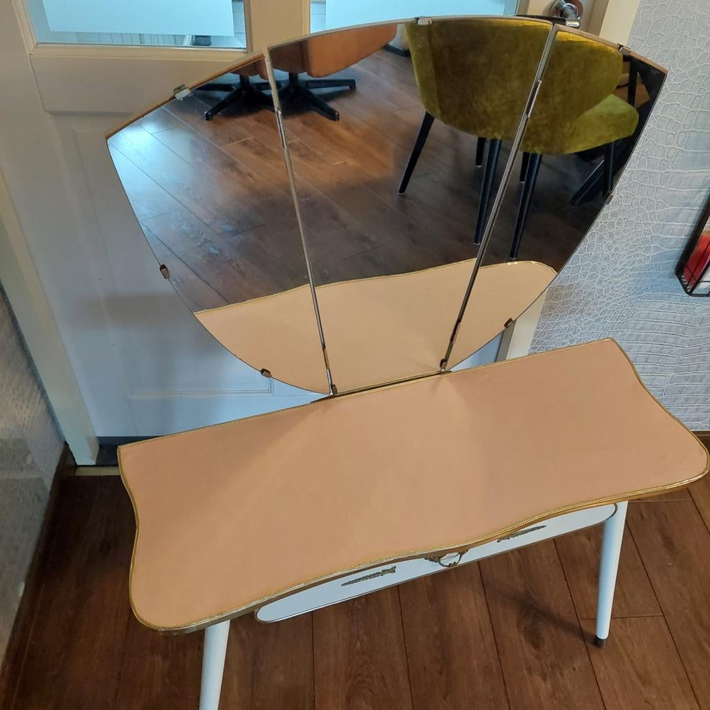 Vintage kaptafel met spiegel - Jaren '50/'60 stijl, Gebruikt, Minder dan 100 cm, Vintage, Retro, Jaren '50, Jaren '60, Hout