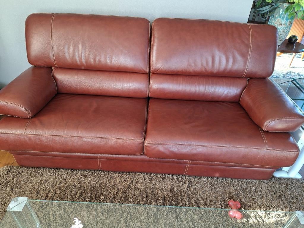 Prachtige leren bank, Huis en Inrichting, Banken | Bankstellen, Ophalen, Zo goed als nieuw, Rechte bank, Leer