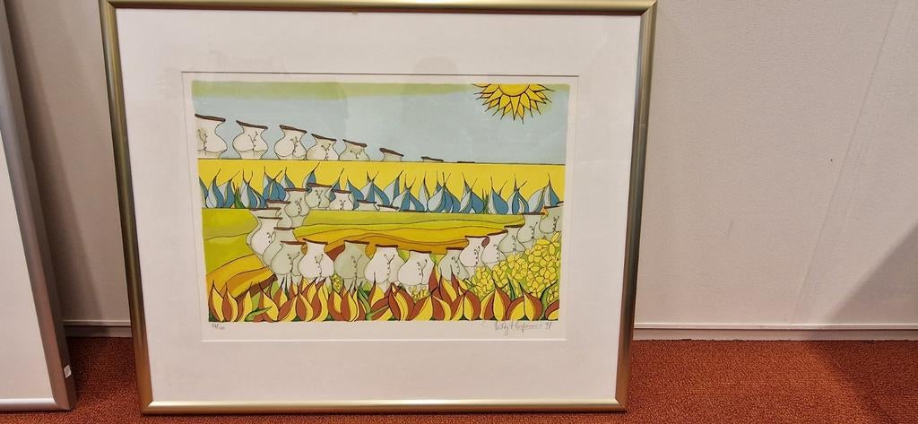 Gesigneerde zeefdruk Patty Harpenau - Avondvierdaagse, Antiek en Kunst, Kunst | Litho's en Zeefdrukken, Ophalen of Verzenden