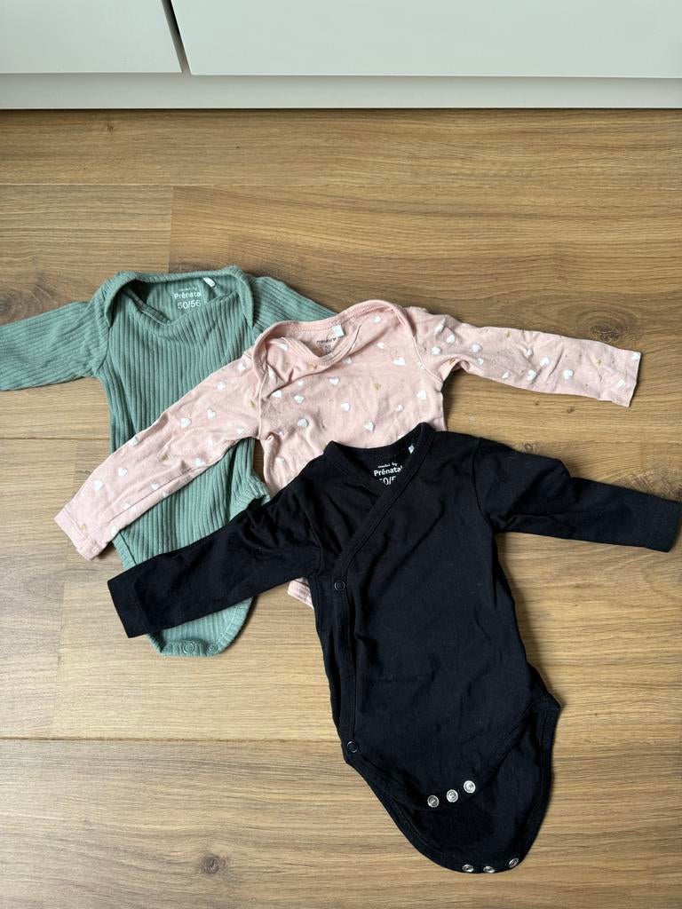 Prenatal rompers maat 50/56 3 stuks, Kinderen en Baby's, Babykleding | Maat 56, Ophalen of Verzenden, Zo goed als nieuw, Meisje