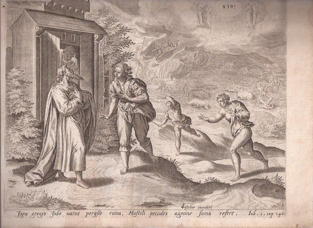 Set 4 etsen over Job door C.J Visscher naar J.Snellinck.1650, Antiek en Kunst, Kunst | Etsen en Gravures, Ets, Blanco verso, Gesigneerd