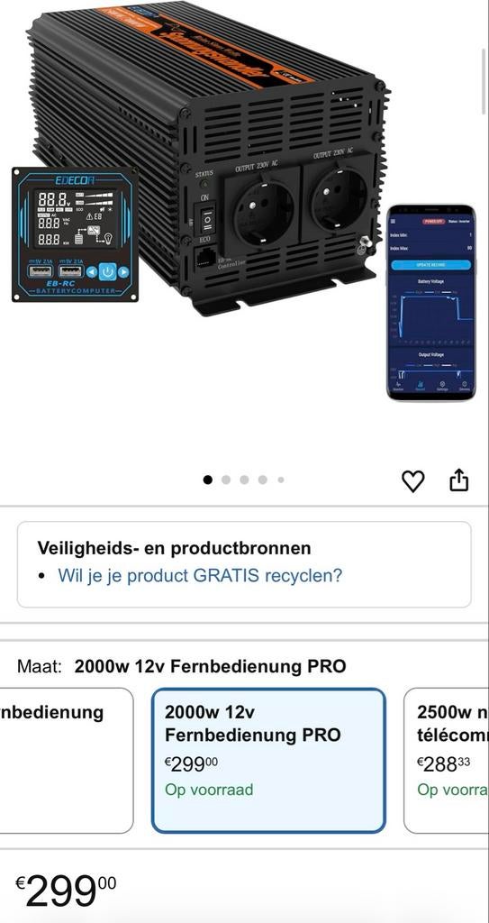Nieuwe EDECOA 2000W 12V Zuivere Sinus Omvormer met Afstandsb, Ophalen of Verzenden, Nieuw