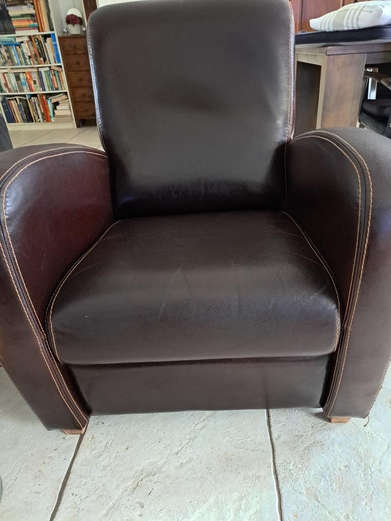 Leren fauteul, Huis en Inrichting, Fauteuils, Ophalen of Verzenden, Gebruikt, 75 tot 100 cm, 50 tot 75 cm
