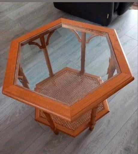 Webbing salontafel met facet geslepen glasplaat, 100 tot 150 cm, Zo goed als nieuw, Minder dan 50 cm, Rechthoekig