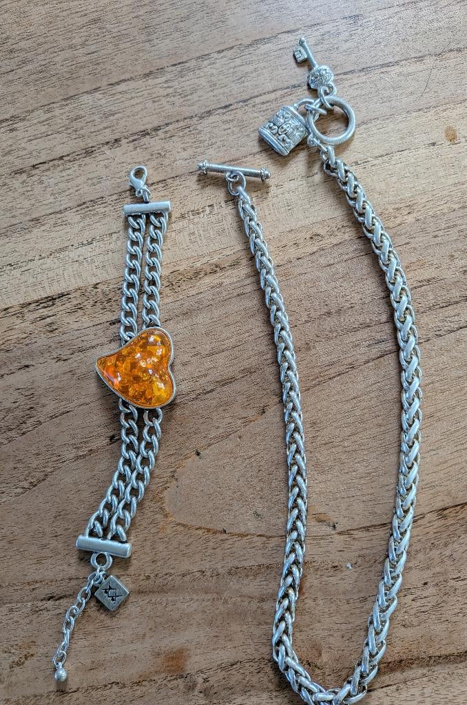 Roestvrijstalen Konings halsketting en armband, Ophalen, Zo goed als nieuw, Zilver, Overige materialen