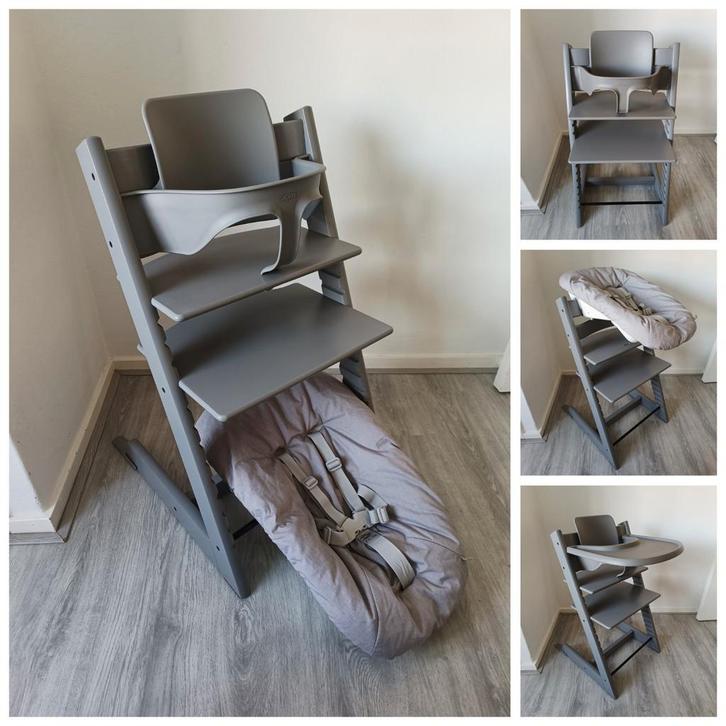 ZGAN!Stokke Tripp Trapp storm grey+babyset,newborn evt.tray, Kinderen en Baby's, Kinderstoelen, Zo goed als nieuw, Meegroeistoel