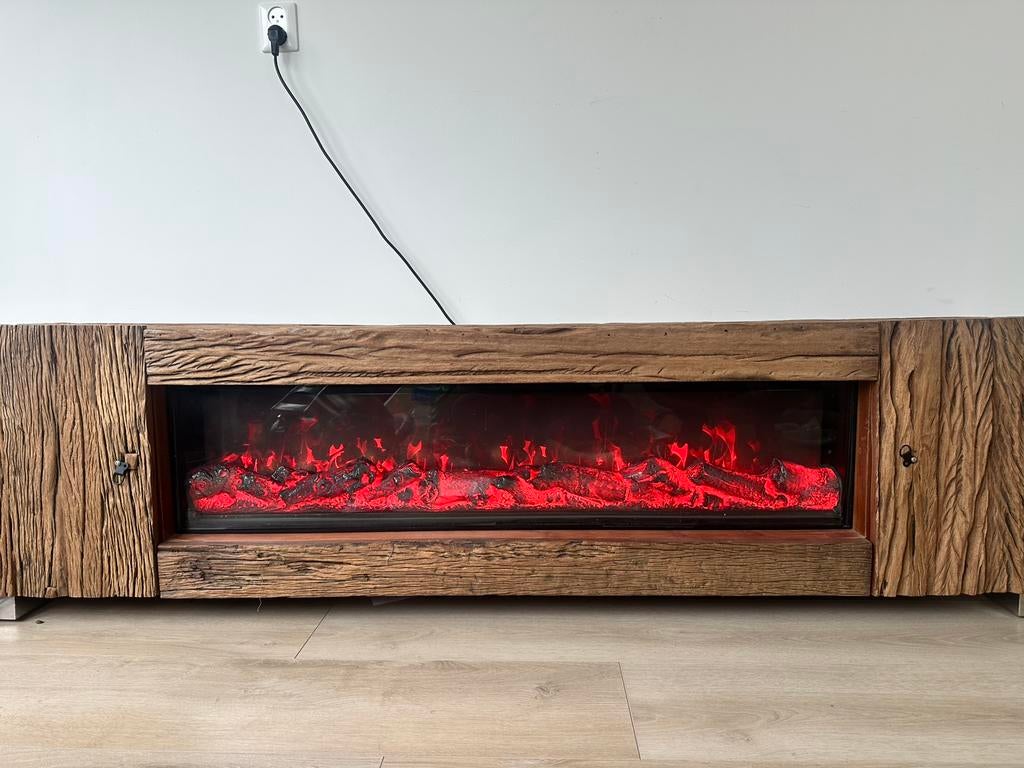 Tv Meubel met Sfeerhaard Kensington - + Salontafel, Huis en Inrichting, Kasten | Televisiemeubels, Ophalen, Gebruikt, 150 tot 200 cm