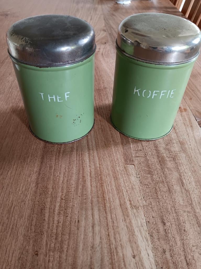 Vintage Koffie- en Theebussen - Groen met Zilveren Deksel, Antiek en Kunst, Ophalen