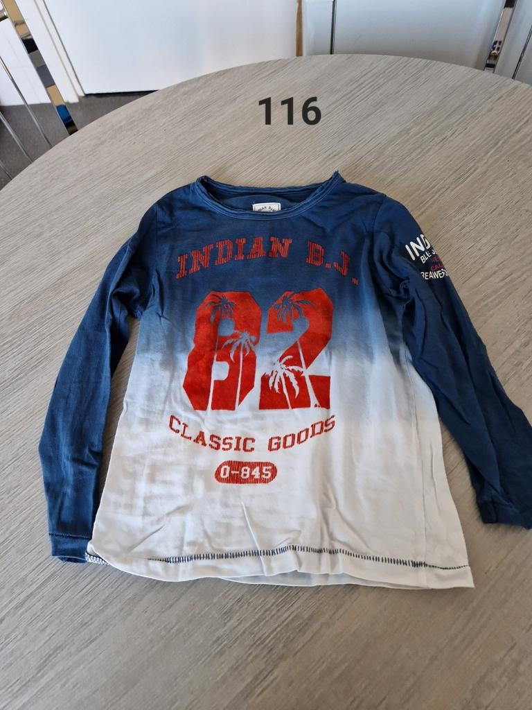 Longsleeve maat 116 Indian Blue Jeans wit blauw, Kinderen en Baby's, Kinderkleding | Maat 116, Ophalen of Verzenden, Zo goed als nieuw