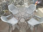 Leuke tuinset/ ronde tuintafel met 4 tuinstoelen, Tuin en Terras, Ophalen of Verzenden, Gebruikt, Kunststof