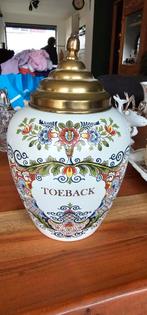 Antieke Tabakspot met Messing Deksel - Delfts Blauw Stijl, Antiek en Kunst, Ophalen of Verzenden