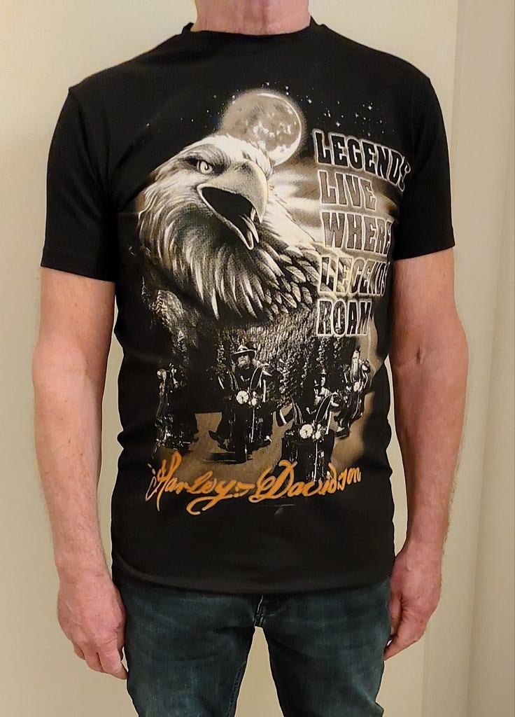 Harley-Davidson T-shirt met adelaarprint - Maat M, Maat 48/50 (M), Zwart, Ophalen of Verzenden, Gedragen
