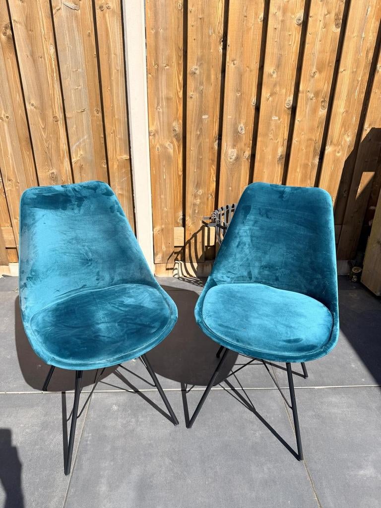 KICK Kuipstoelen VELVET (2x) - Zeegroen/Blauw, Ophalen, Twee, Blauw, Zo goed als nieuw