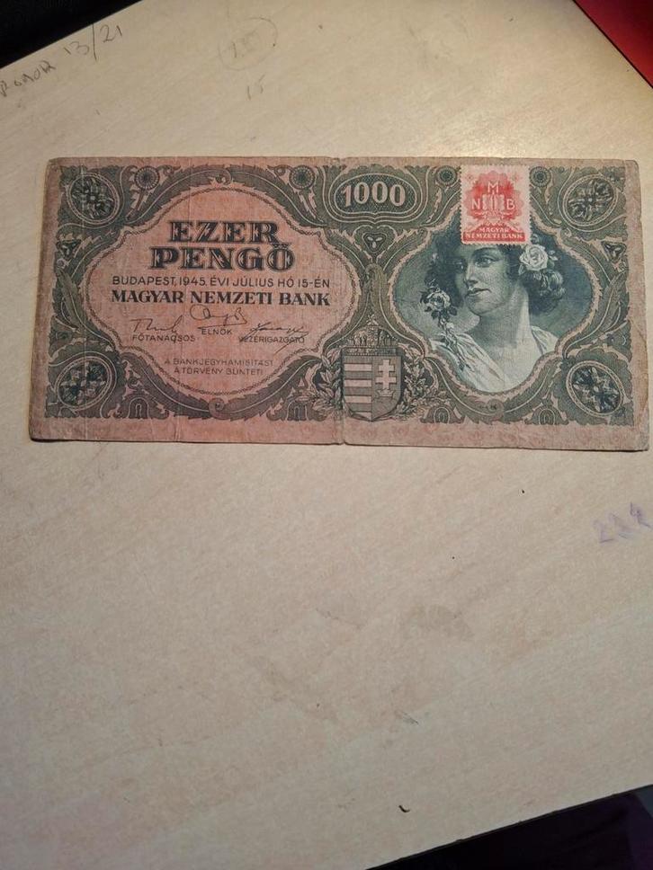 Hongaars biljet 1000 Pengo 1945 F353, Postzegels en Munten, Bankbiljetten | Europa | Niet-Eurobiljetten, Ophalen of Verzenden