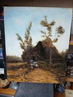 Olieverf schilderij met hut herder en schapen, Antiek en Kunst, Kunst | Schilderijen | Klassiek, Ophalen
