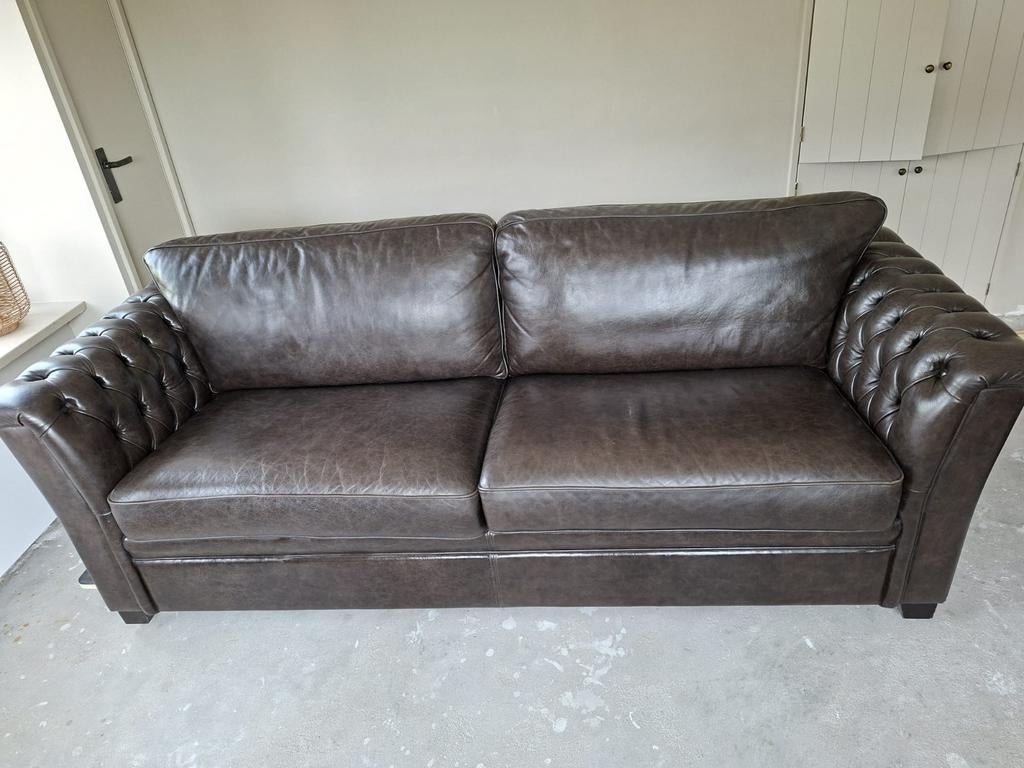 Mooi Leder bankstel, Huis en Inrichting, Banken | Bankstellen, Ophalen, Gebruikt, Driepersoons, Rechte bank