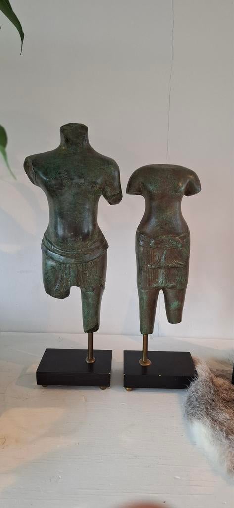 Bronzen griekse torso man 43cm vrouw 38cm, Antiek en Kunst, Kunst | Beelden en Houtsnijwerken, Ophalen of Verzenden