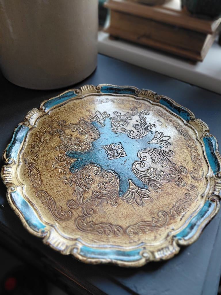 Vintage florentijns italiaans dienblad rond, Ophalen