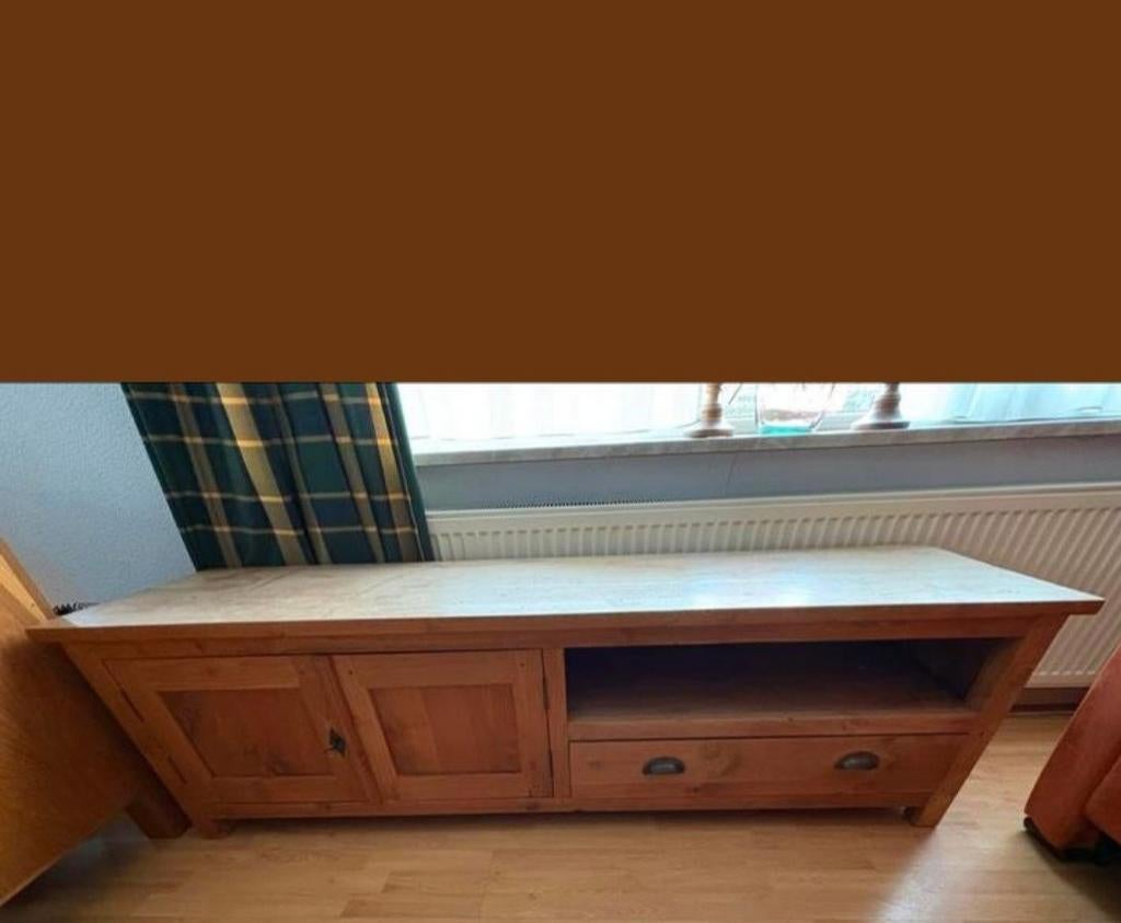 Teak houten tv meubel 1.76x48x50, Ophalen, Gebruikt, 150 tot 200 cm, Teakhout