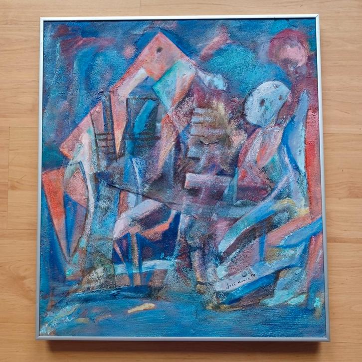 Schilderij José Kruik - Bezoek, Antiek en Kunst, Kunst | Schilderijen | Modern, Ophalen of Verzenden