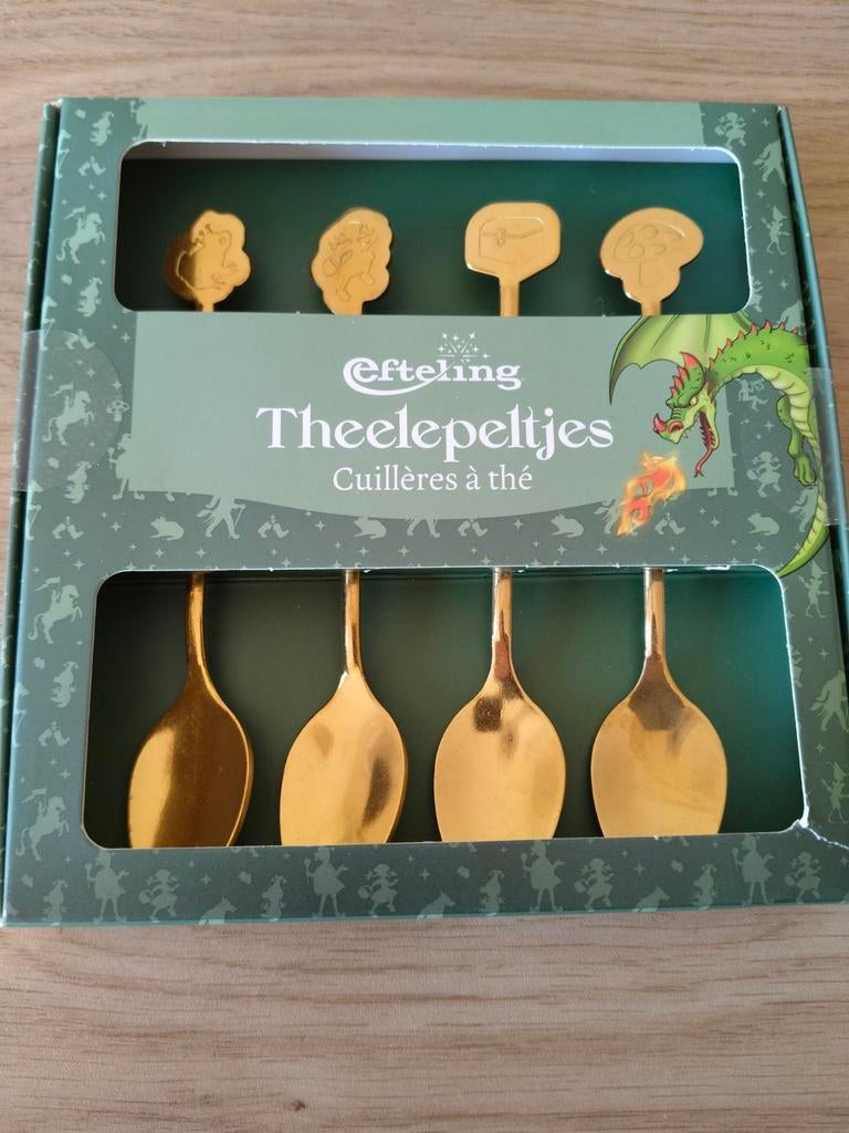4 GOUDEN EFTELING THEELEPELTJES*KIKKER*PARDIJNTJE*SCHATKIST*, Verzenden, Nieuw, Rvs of Chroom, Vaatwasserbestendig