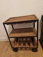 Bar trolley van hout en zwart metaal, Huis en Inrichting, Ophalen, Gebruikt