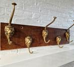Vintage wandkapstok met leeuwenkophaken, Ophalen of Verzenden