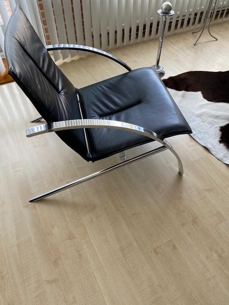 Strässle Design fauteuil, Huis en Inrichting, Fauteuils, Zo goed als nieuw, Leer, Metaal, 50 tot 75 cm, 75 tot 100 cm, Ophalen
