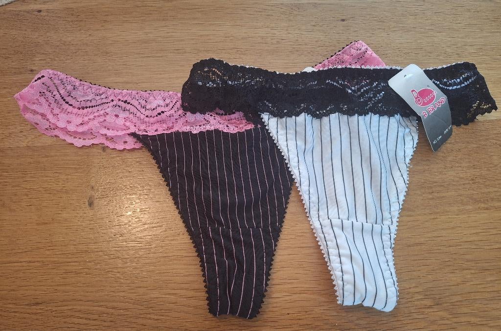 2 dames strings, Verzenden, Zwart, String