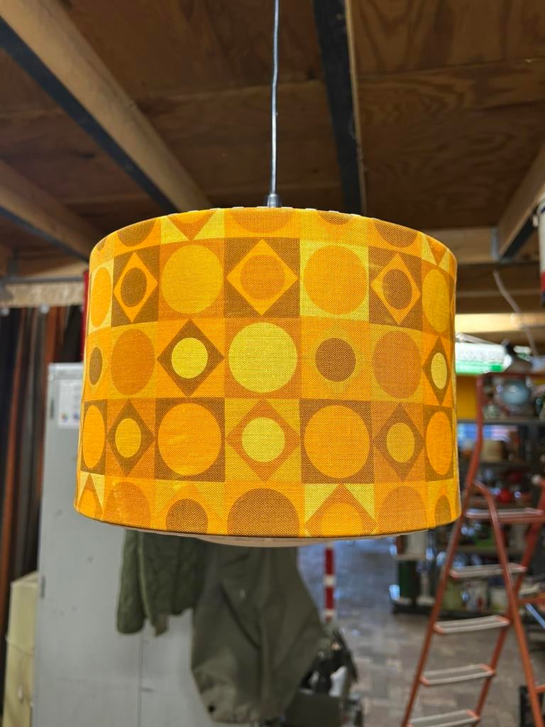 Vintage jaren 70 geel oranje hanglamp, 70’s patroon, Vintage, ?, Zo goed als nieuw, ?