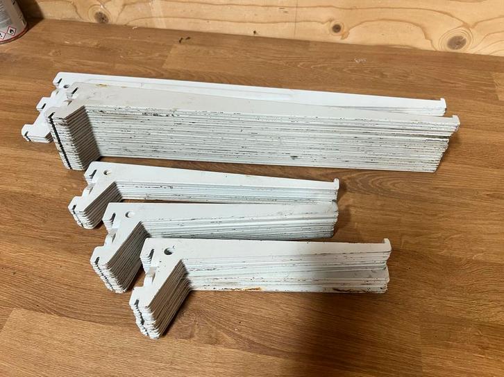 F-systeem plankdragers en rails - diverse maten, Huis en Inrichting, Woonaccessoires | Wandplanken en Boekenplanken, Gebruikt