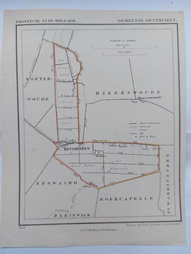 15 / Benthuizen Hazerswoude - Litho uit 1868 van J. Kuyper, Ophalen of Verzenden