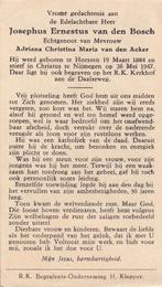 Bosch Josephus 1884 Horssen 1947 Nijmegen, Ophalen of Verzenden, Bidprentje