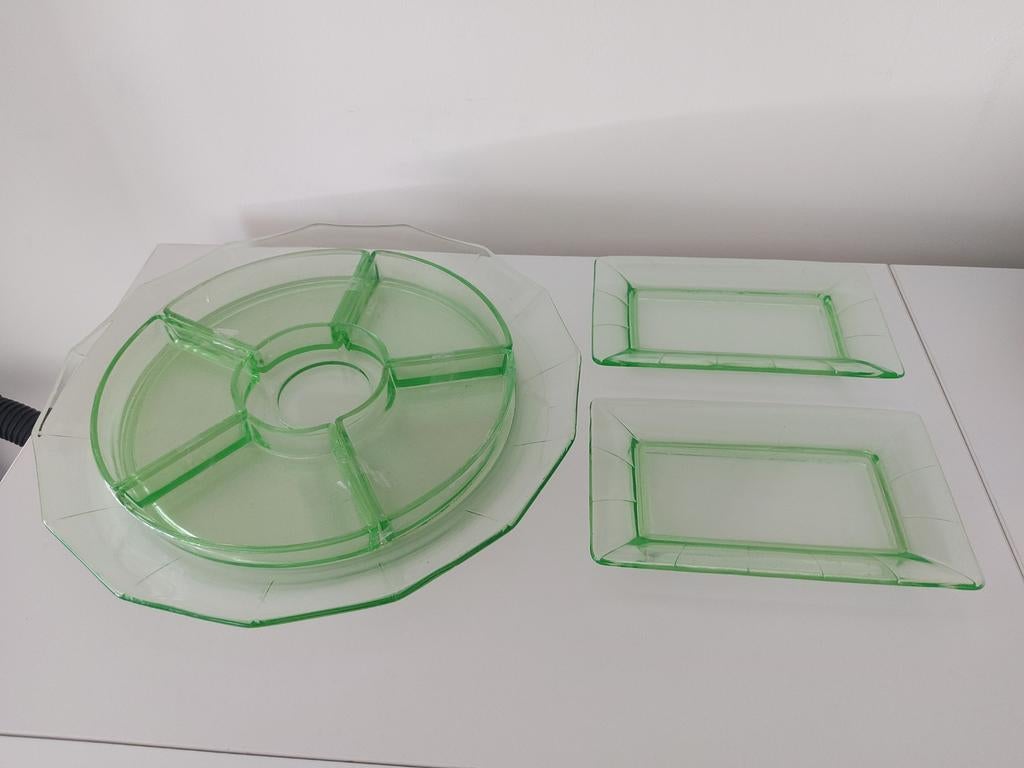 Rozendaal uranium glas set van 8 schaaltjes Kristalunie, Ophalen of Verzenden, Zo goed als nieuw, Groen, Schaal