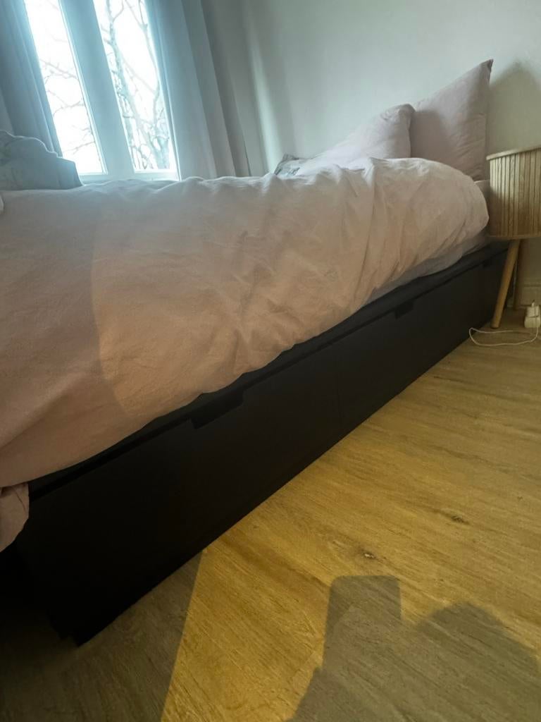 Nordli ikea bedframe met opberglades Zwart 140x200cm, Ophalen, Gebruikt, Zwart, Tweepersoons