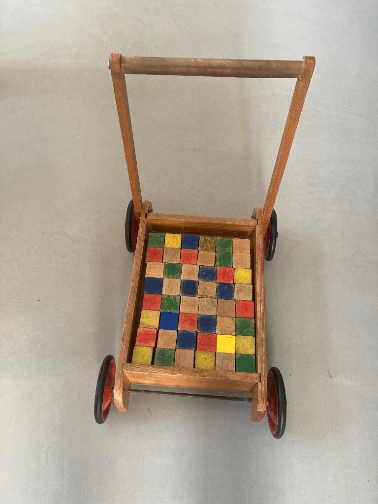 Houten blokkendoos/duwwagen, Ophalen, Gebruikt, Duw- of Trekspeelgoed