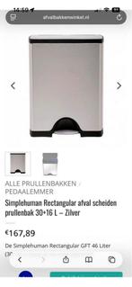 Simplehuman Afvalemmer 30+16L - Afval Scheiden, Met pedaal, 50 tot 75 cm, Nieuw, 40 liter of meer