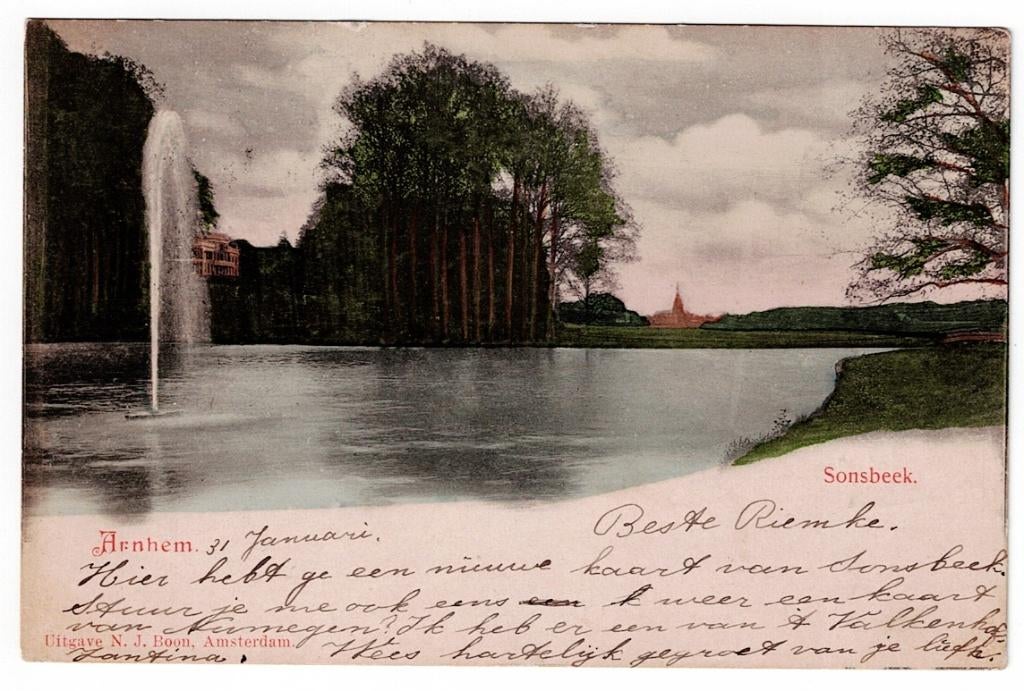 Arnhem in 1900. Sonsbeek met de fontein., Ophalen of Verzenden, Voor 1920, Gelopen, Gelderland
