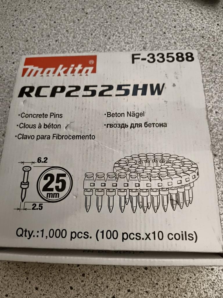Makita beton nagels 25mm voor schiethamer, 1000 stuks nieuw, Ophalen of Verzenden, Nieuw, Minder dan 50 mm, Spijkers
